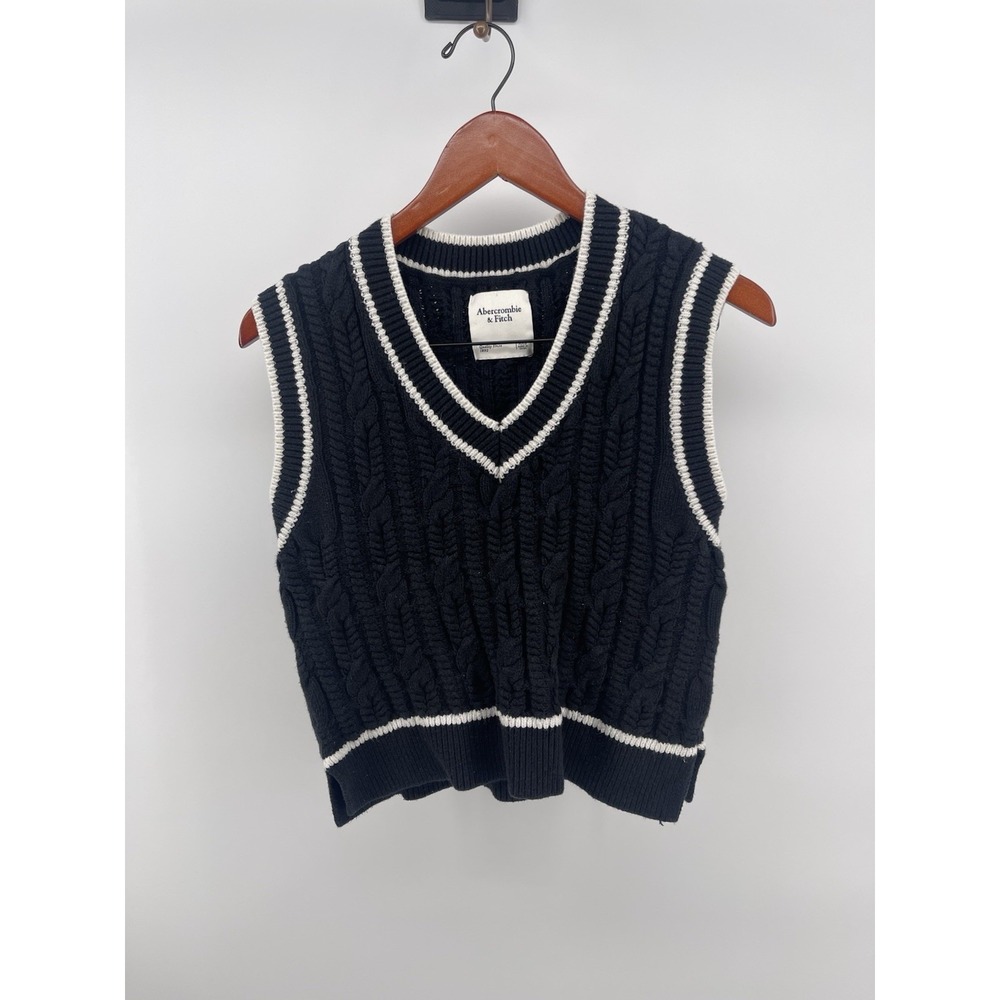 Vtg Y2K Abercrombie & Fitch Sweater Vest Women XXS Cable Knit Preppy